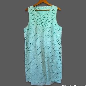 J Crew mint green laser cut out shift dress size 16
